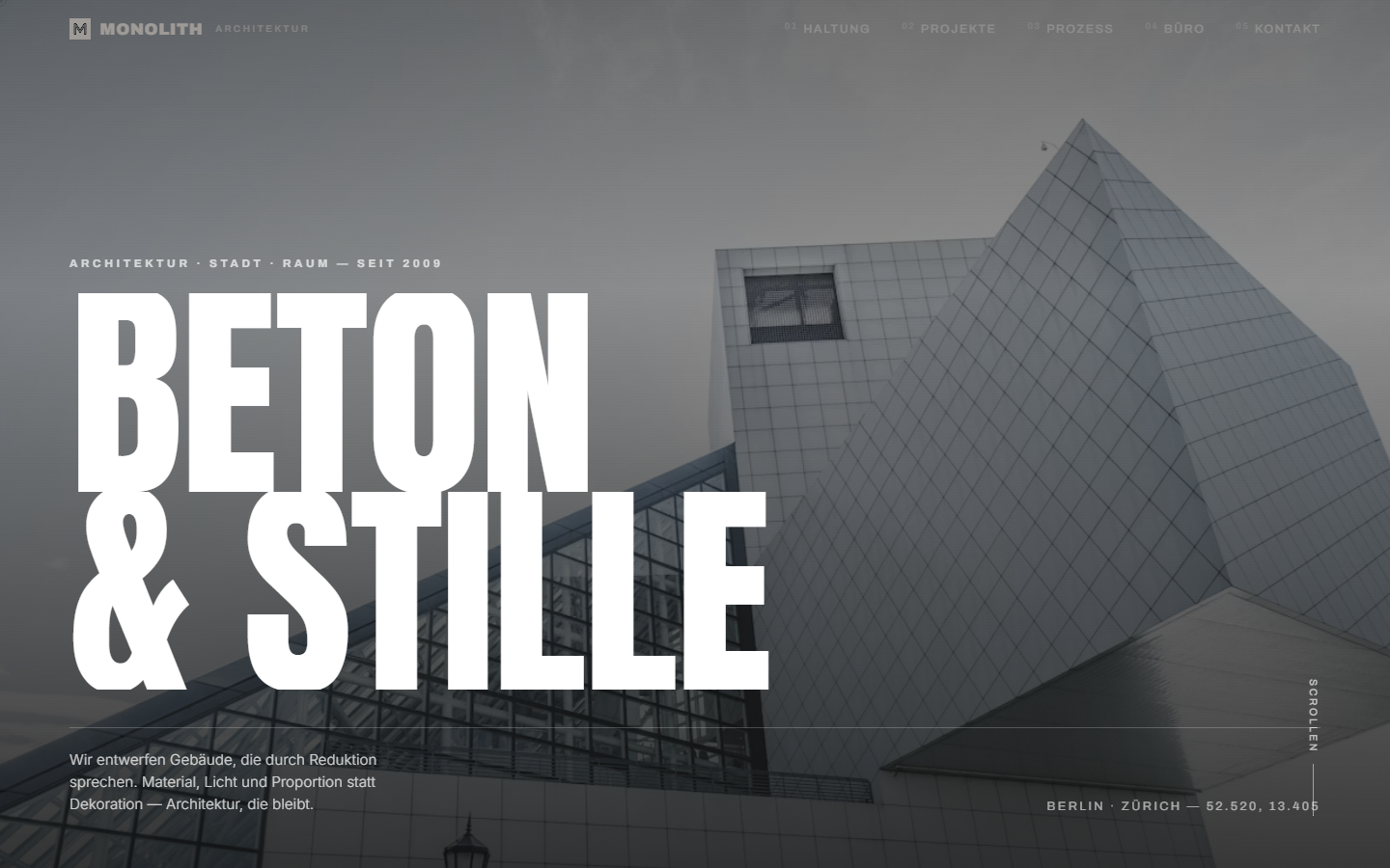 Vorschau der Demo-Webseite MONOLITH — Architektur